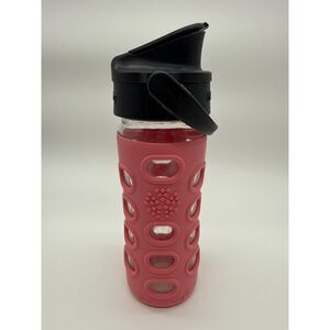 Life Factory Glass Water Bottle with Chug Silicone Sleeve Cap 16oz Pink Black